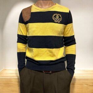 S/M💛Ralph Lauren Sport Men's Yellow&Navy Striped Crewneck Sweater